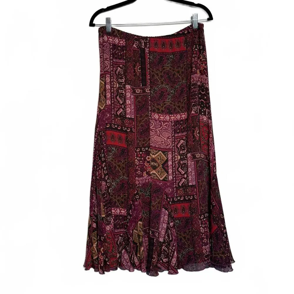 Pink and Purple Bohemian Style Patchwork Midi Skirt - Picture 6 of 6